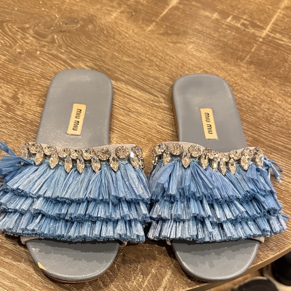 Miu Miu Light Blue Fringe Embellished Sandals - Picture 2 of 3